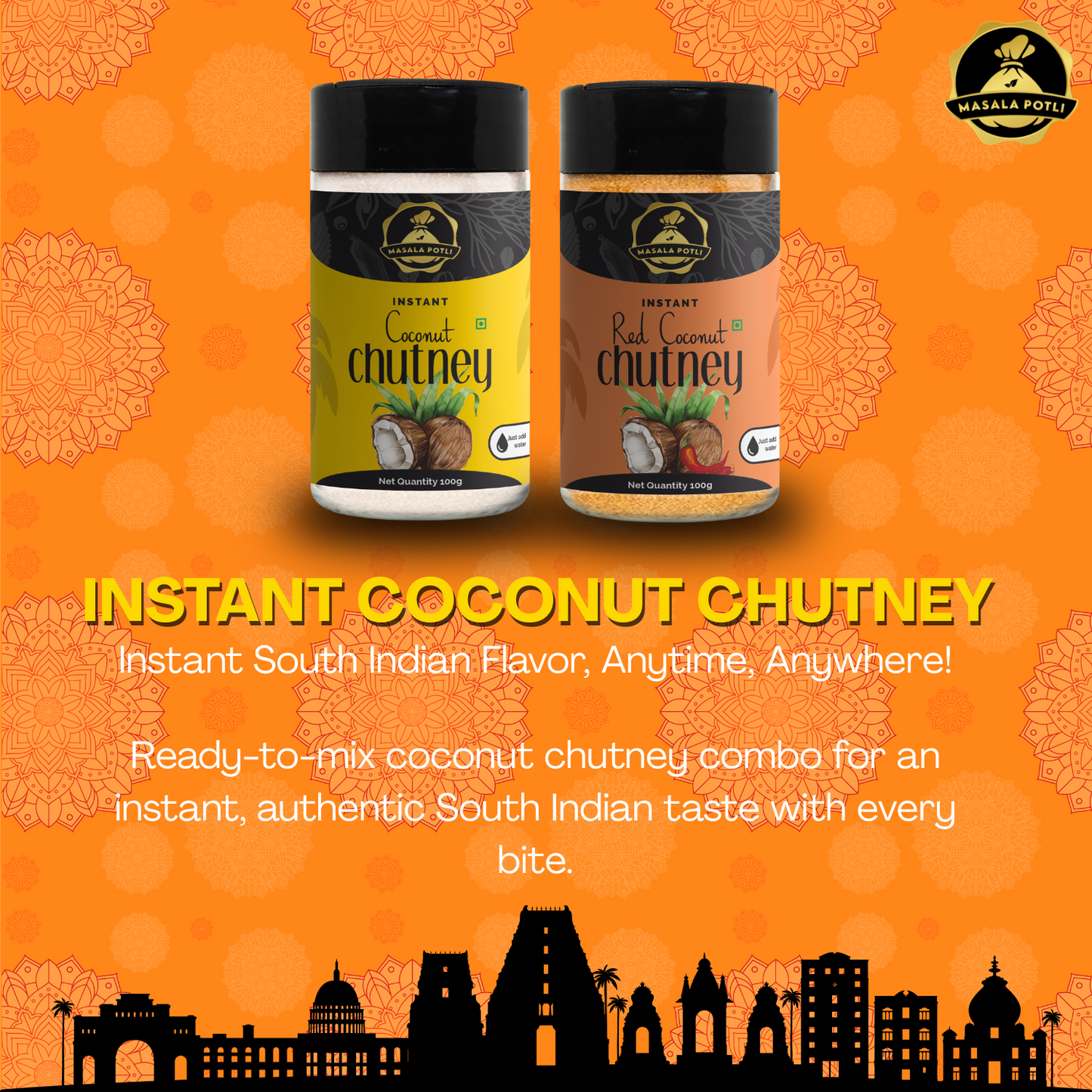 White Coconut Chutney 100g & Red Coconut Chutney 100g Instant Mix