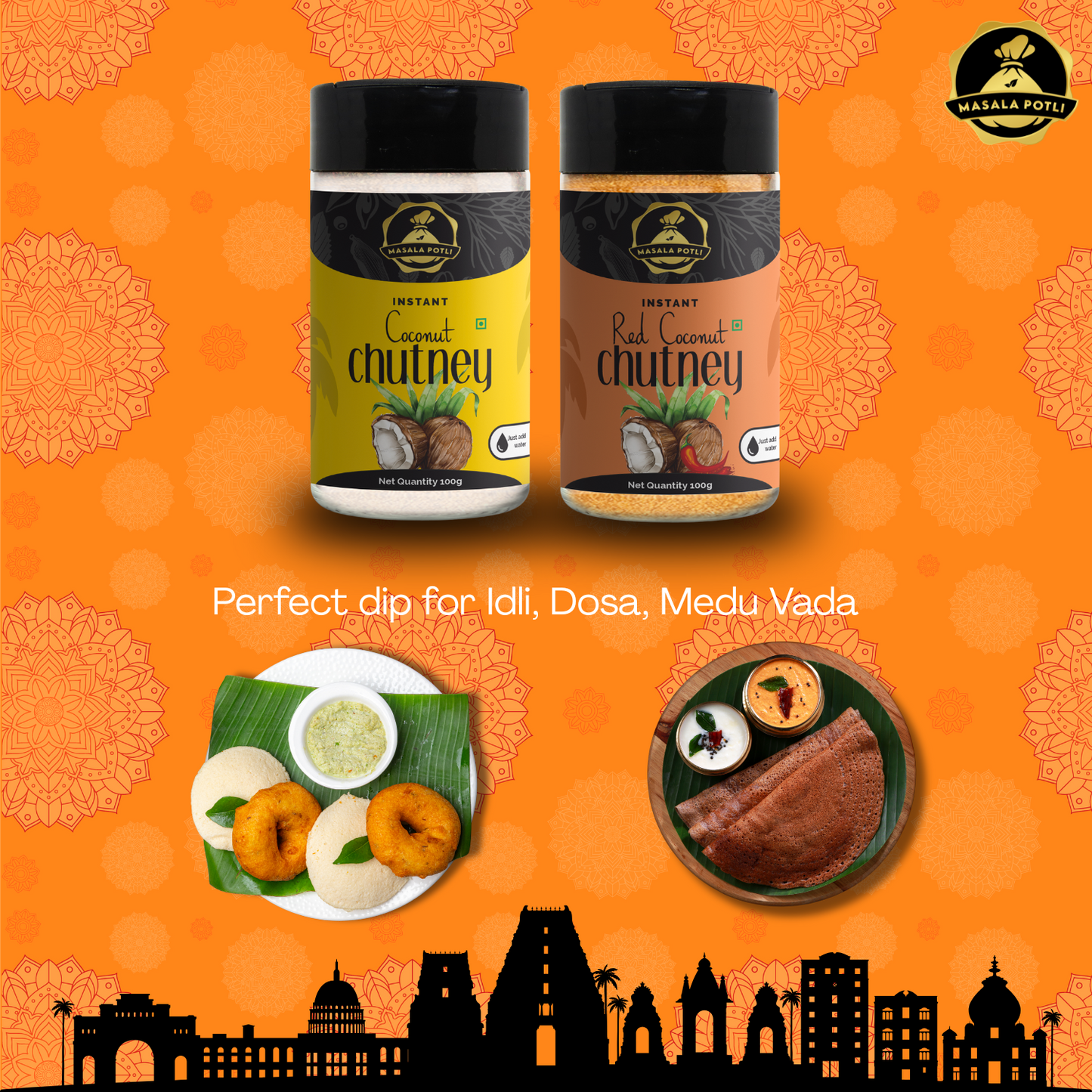 White Coconut Chutney 100g & Red Coconut Chutney 100g Instant Mix