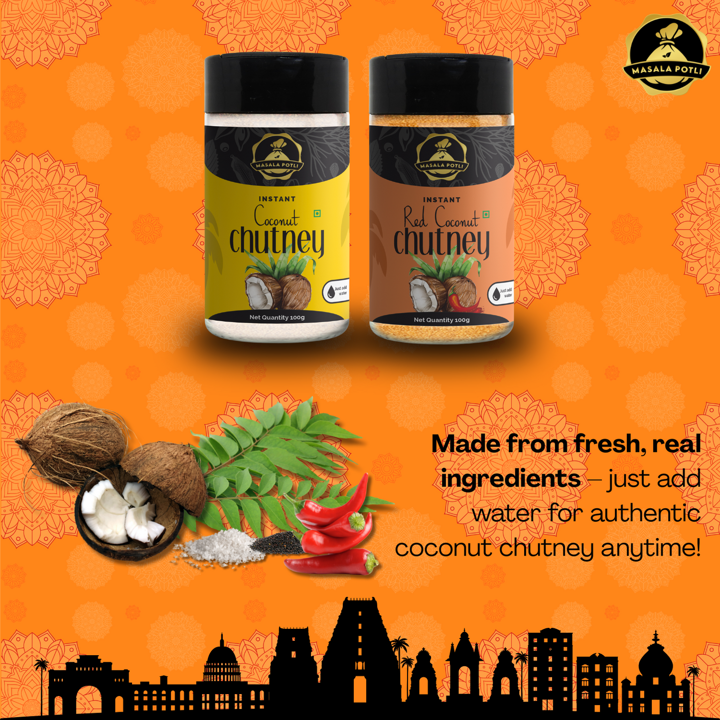 White Coconut Chutney 100g & Red Coconut Chutney 100g Instant Mix
