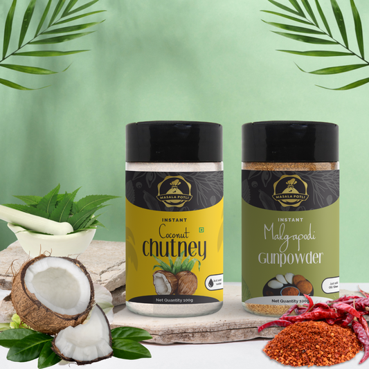 Instant White Coconut Chutney Mix & Malgapodi Gunpowder Combo Pack 100g Each | Traditional South Indian Chutney Powder
