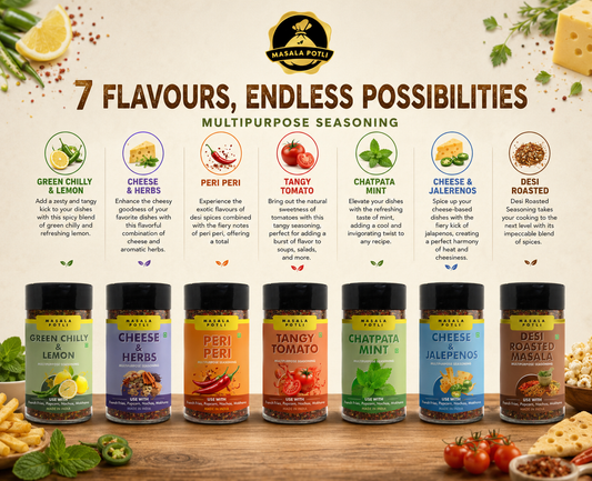 Masala Potli 7 Flavour Popcorn and Fries Seasoning Combo Pack 100g each