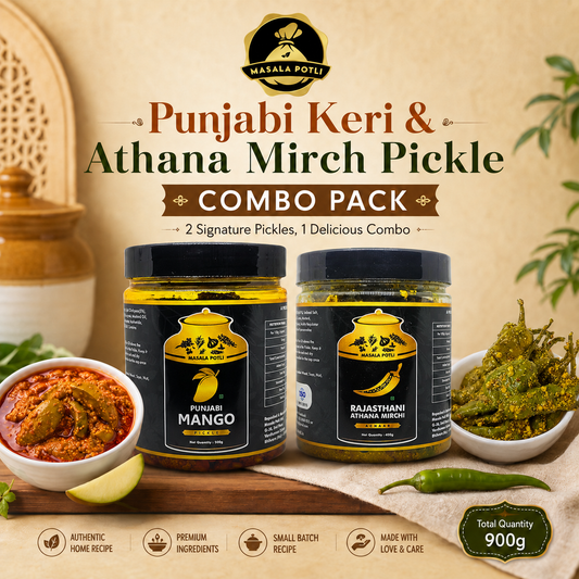Rajasthani Athana Mirchi (Green Chilly Pickle) 400g & Punjabi Keri Achar (Mango Pickle) 500g