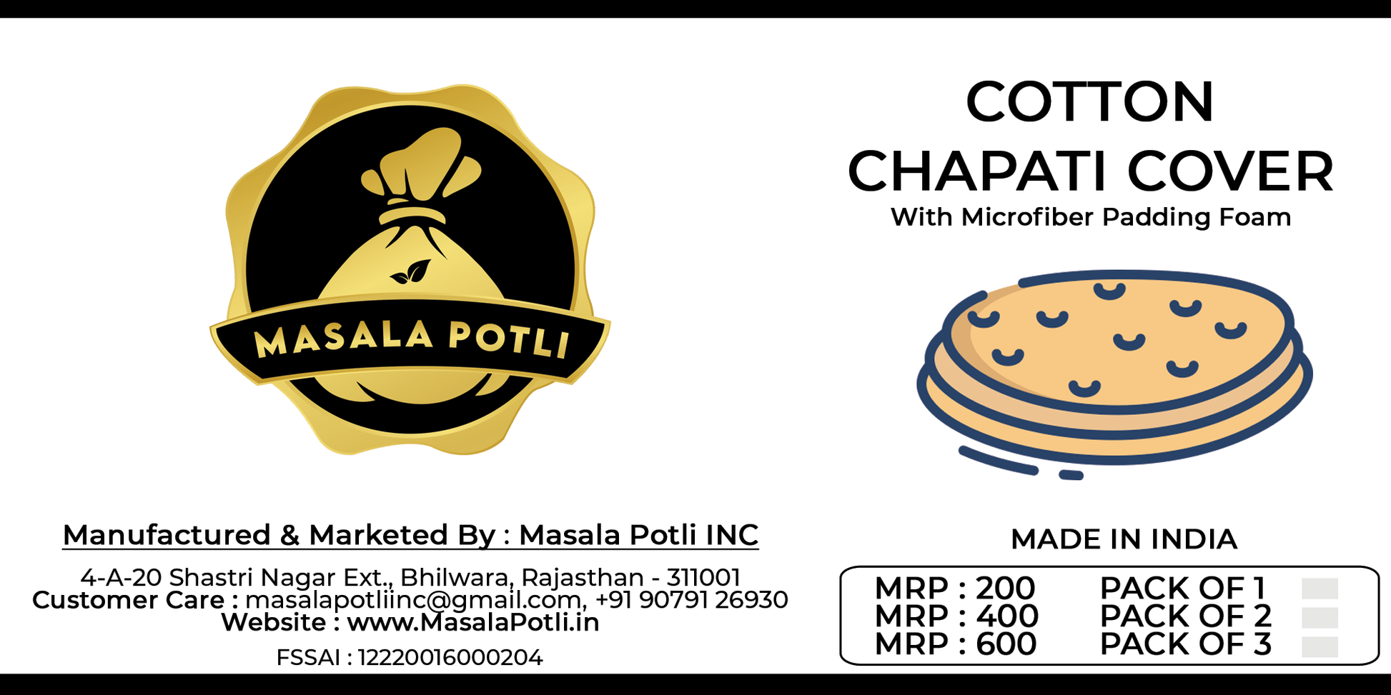 Double Layer Cotton Roti Cover (Assorted Colour) - Pack of 3 – Masala Potli