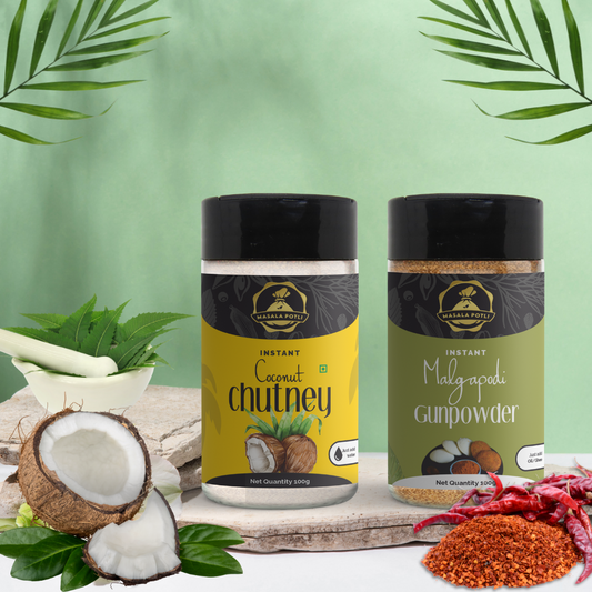 White Coconut Chutney 100g (Instant Mix) & Malgapodi Gunpowder 100g