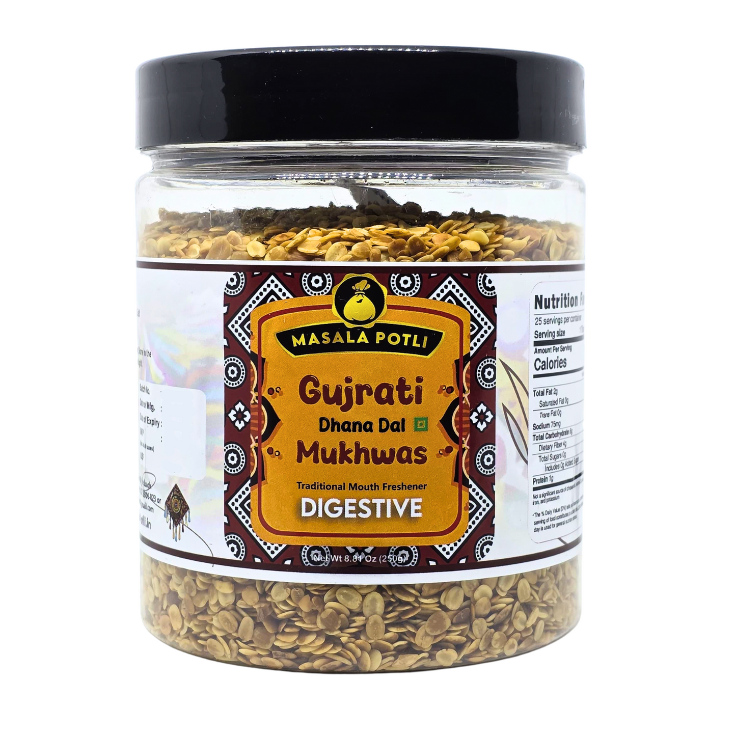 Masala Potli Gujarati Dhana Dal Mukhwas 250g - Roasted Coriander Seeds Mouth Freshener & Digestive