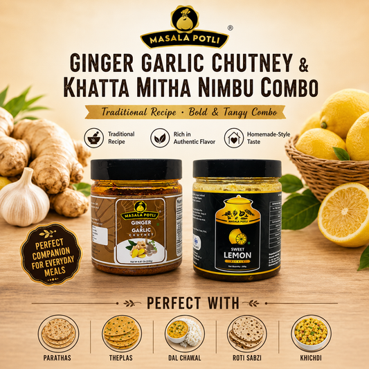 Meetha Nimbu Achaar (Lemon Pickle) 500g & Ginger Garlic Chutney (Adrak Lahsun Chatni) 250g