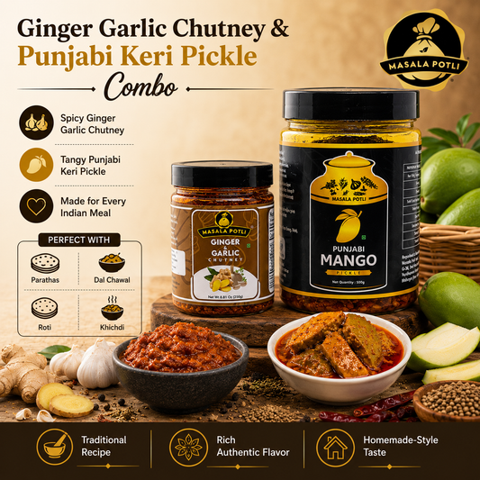 Ginger Garlic Chutney (Adrak Lahsun Chatni) 250g & Punjabi Keri Achar (Mango Pickle) 500g