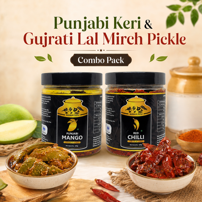 Gujrati Lal Mirch Achar (Red Chilly Pickle) 500g & Punjabi Keri Achaar (Mango Pickle) 500g