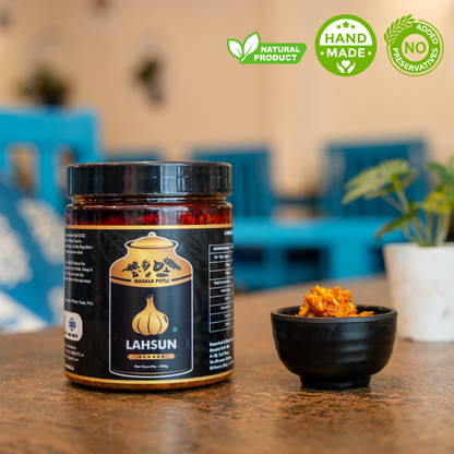 Masala Potli Lahsun Pickle 500g jar front pack