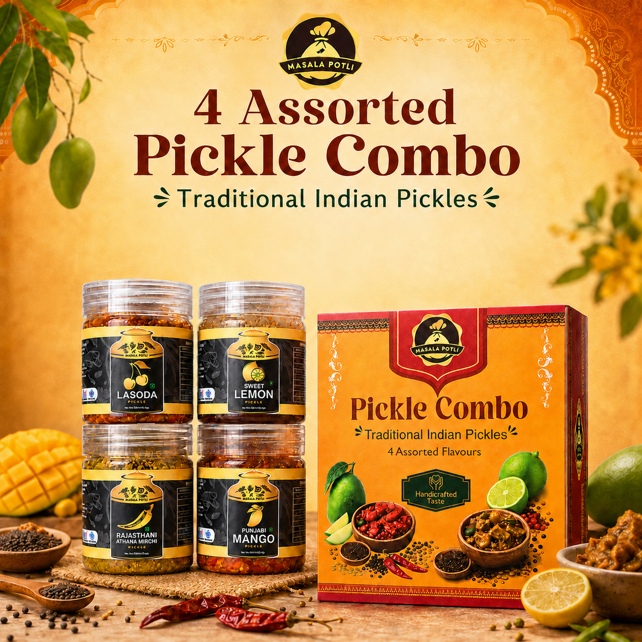 Masala Potli Pickle Trial Pack of 4 Best Seller Achaar Pet Jars