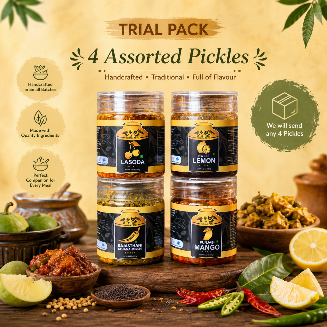 Indian Pickle Trial Pack | 4 Best Seller Achaar (Pet Jar)