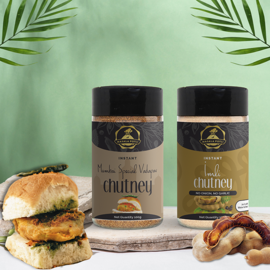 Mumbai Vada Pav Chutney & Imli Chutney Powder Combo - Authentic Street Food Chutneys (100g Each)