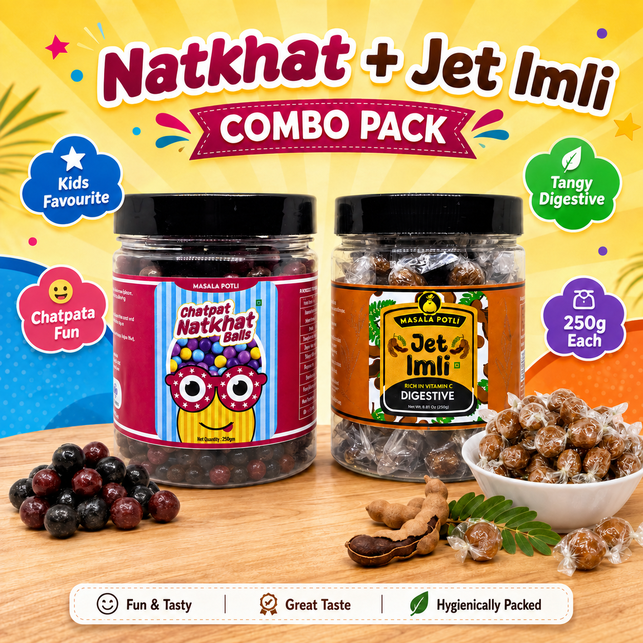 Masala Potli Jet Imli and Natkhat Goli Candy Combo 250g each