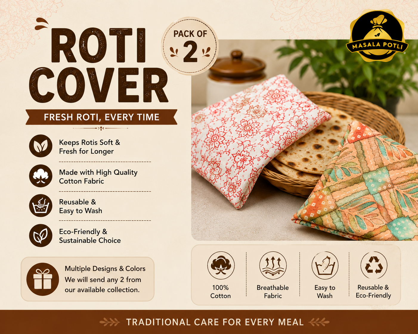 Cotton Roti Cover | Double Layer Chapati Cover