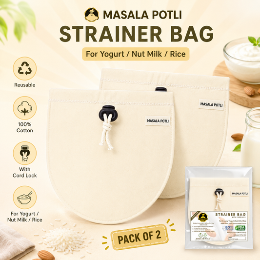 Masala Potli Strainer Bag Pack of 2 for Yogurt and Nut Milk