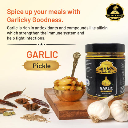 Masala Potli Garlic Pickle 500g front label
